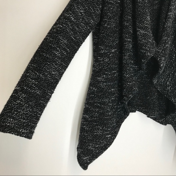 BNCI by Blanc Noir Women's Tweed Drape Front Shawl Collar Cardigan Sweater Black - Picture 7 of 8